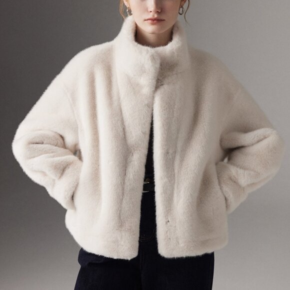 Eco Faux Mink Velvet Collarless Jacket - Picture 4 of 7